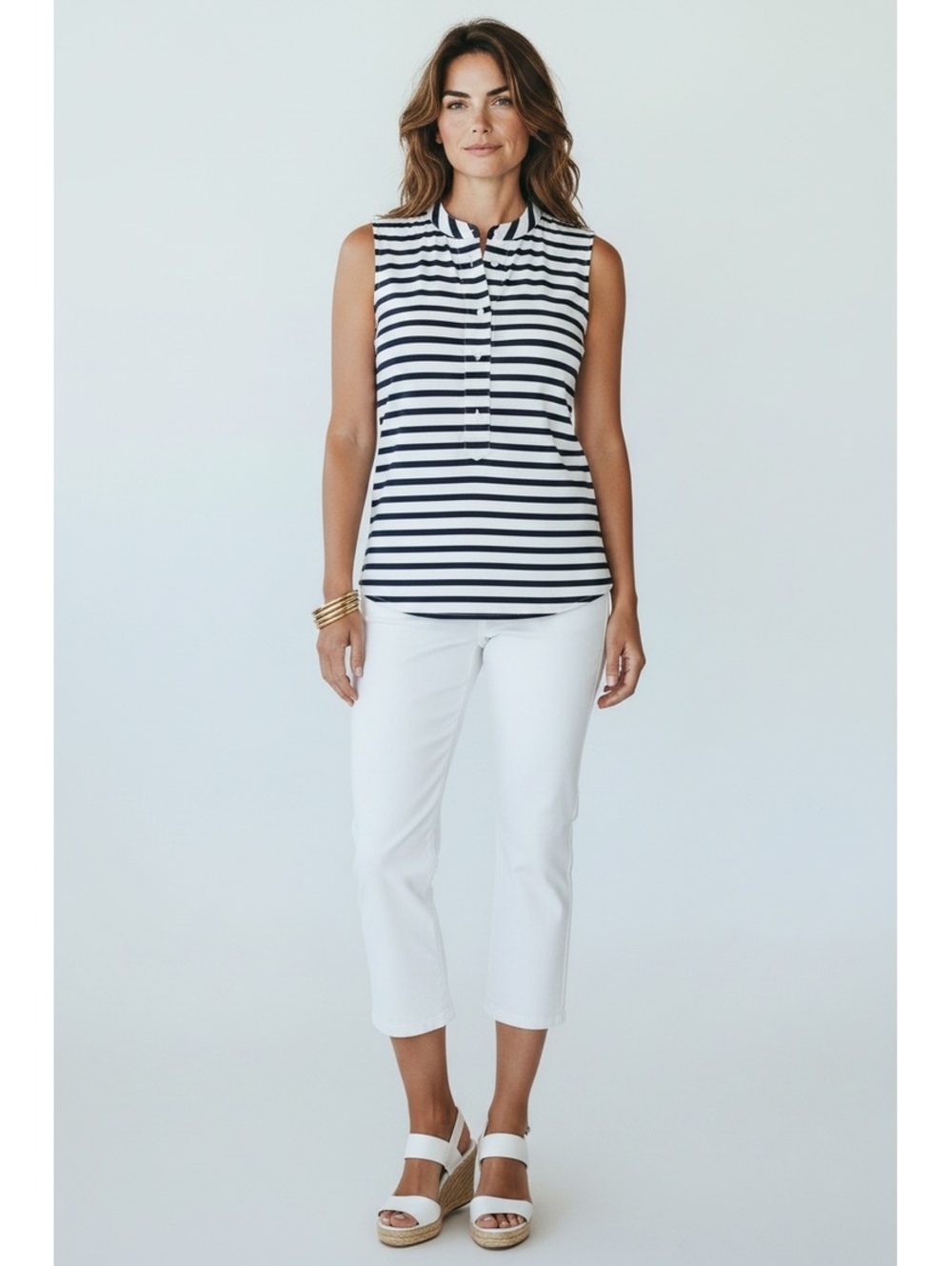 J.Crew Striped Sleeveless Popover Blouse Top Navy White Size 2